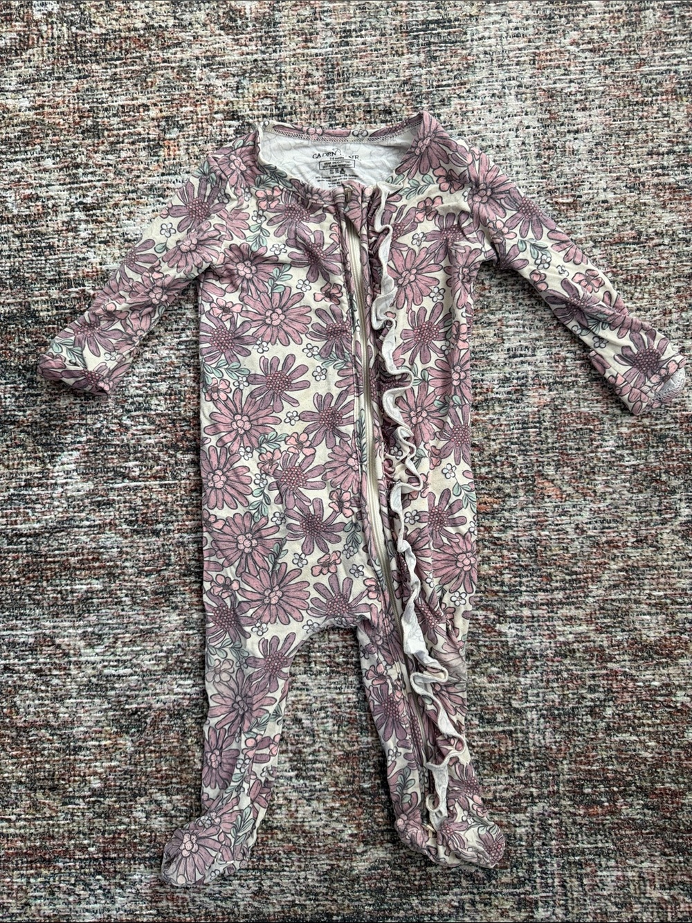Caden Lane Mauve Floral Ruffle Footed One-Piece